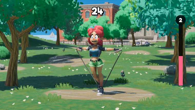 Scarlet skipping rope in the park during a longer run
